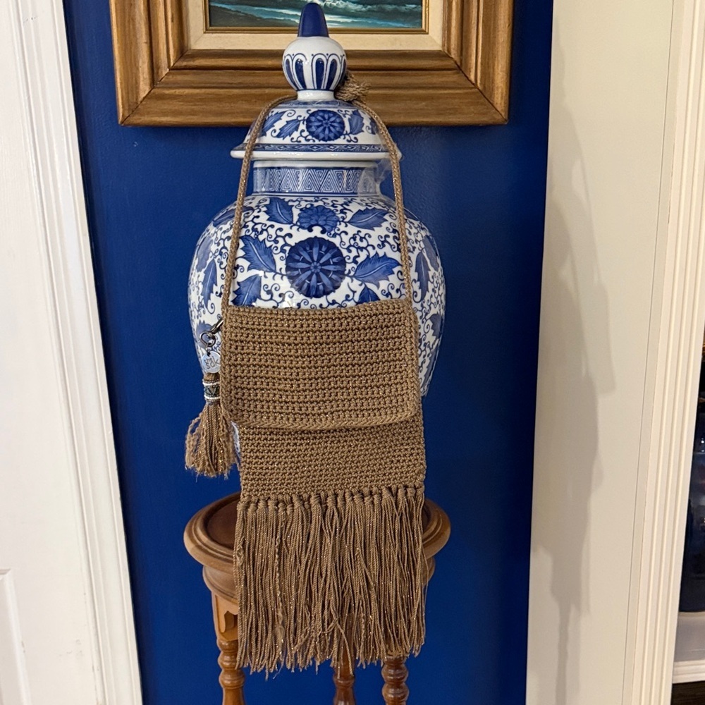 Women’s The Sak Tan Costa Mesa Mini Flap Crocheted Fringe Crossbody Bag